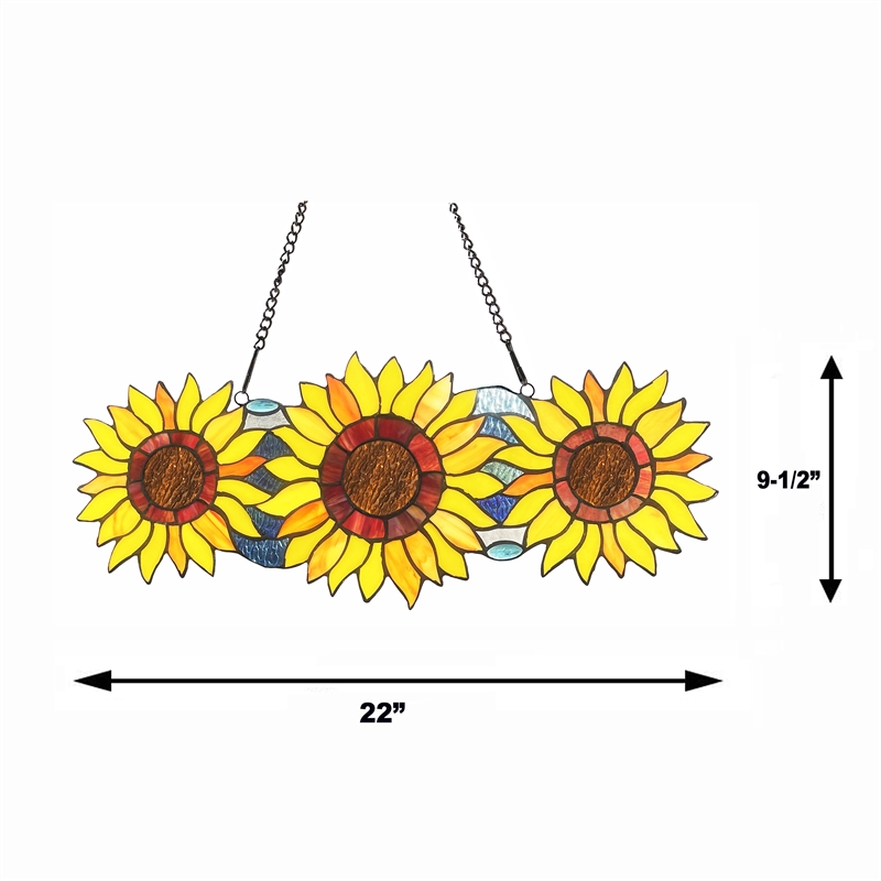 Chloe Lighting Floral Stained Glass & Metal Window Panel in Yellow