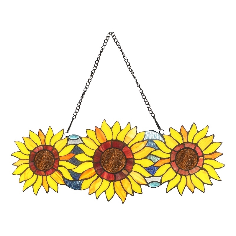 Chloe Lighting Floral Stained Glass & Metal Window Panel in Yellow
