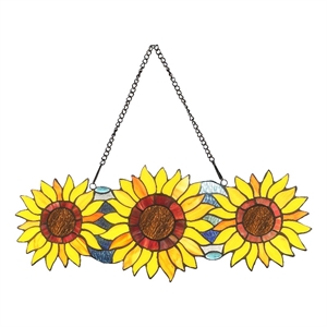 Chloe Lighting Floral Stained Glass & Metal Window Panel in Yellow