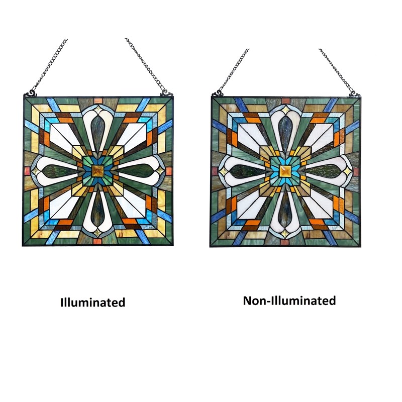 Chloe Lighting Mission Archie Design Glass & Metal Window Panel in Multi-Color