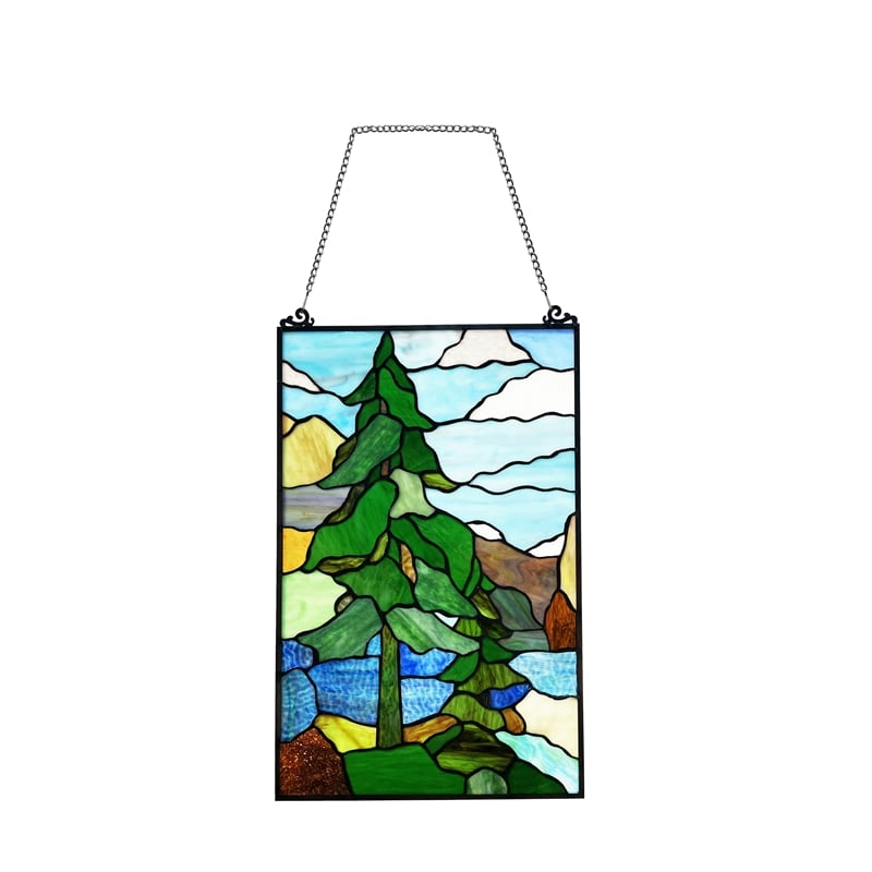 Chloe Lighting Floral Nature Design Glass & Metal Window Panel in Multi-Color