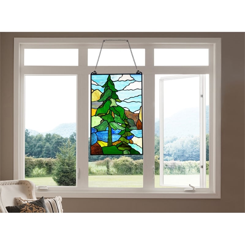 Chloe Lighting Floral Nature Design Glass & Metal Window Panel in Multi-Color
