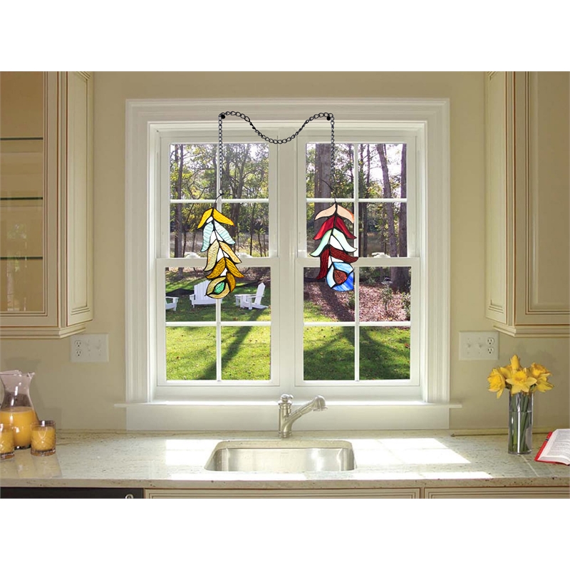Chloe Lighting Animal Feather Design Metal/Glass Window Panel in Multi-Color