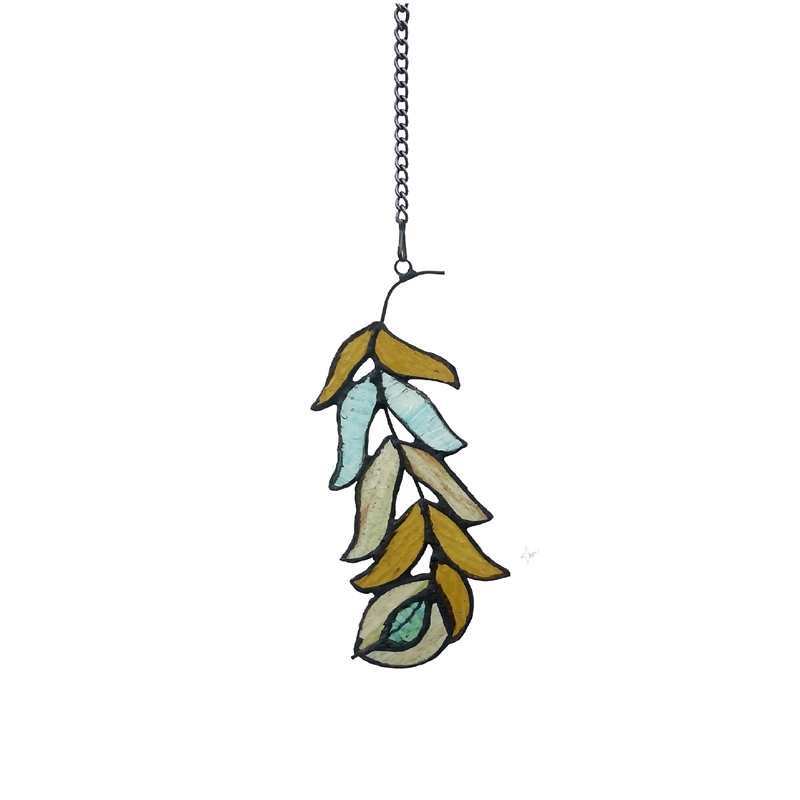 Chloe Lighting Animal Feather Design Glass & Metal Window Panel in White/Yellow