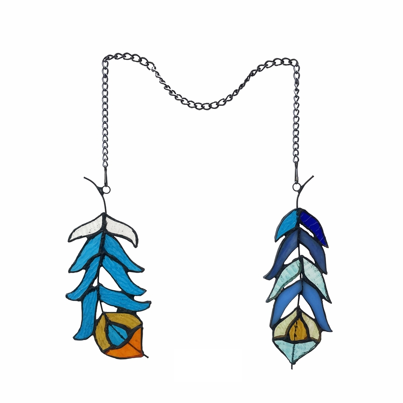 Chloe Lighting Animal Feather Design Glass Window Panel in Blue/Multi-Color