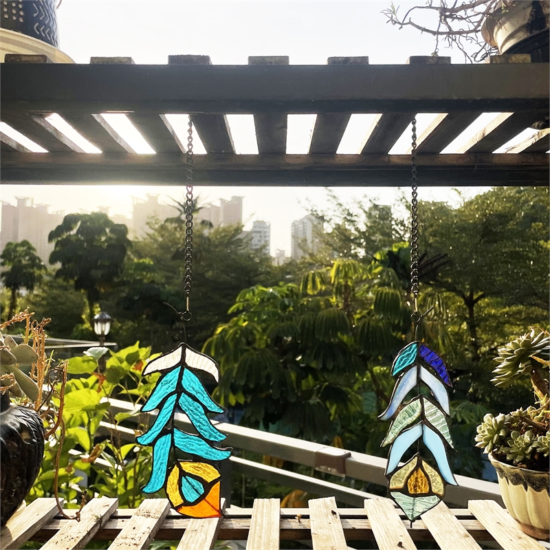 Chloe Lighting Animal Feather Design Glass Window Panel in Blue/Multi-Color