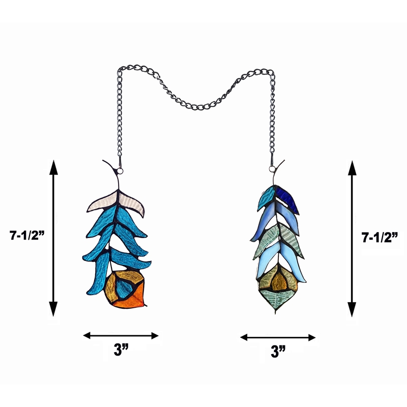 Chloe Lighting Animal Feather Design Glass Window Panel in Blue/Multi-Color