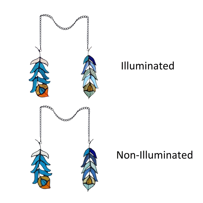 Chloe Lighting Animal Feather Design Glass Window Panel in Blue/Multi-Color