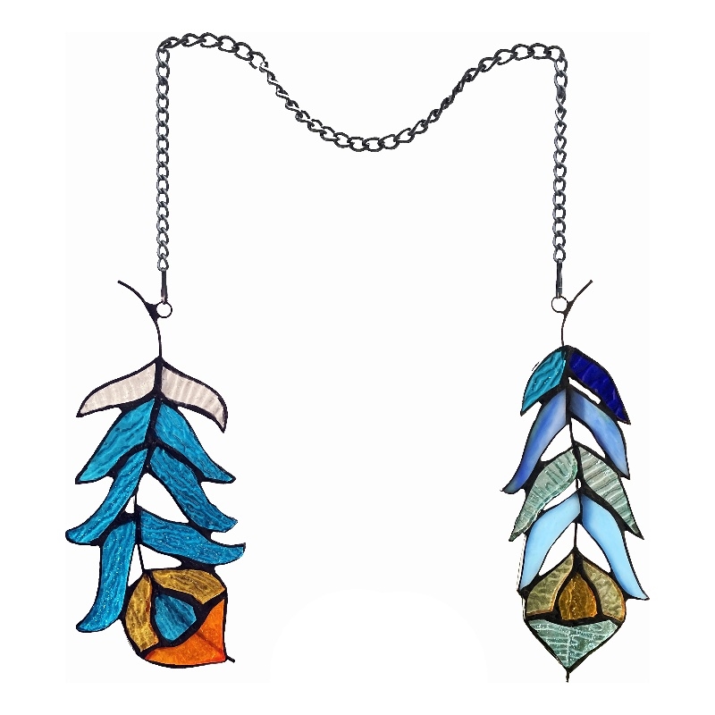 Chloe Lighting Animal Feather Design Glass Window Panel in Blue/Multi-Color