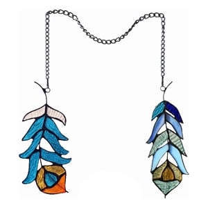 Chloe Lighting Animal Feather Design Glass Window Panel in Blue/Multi-Color