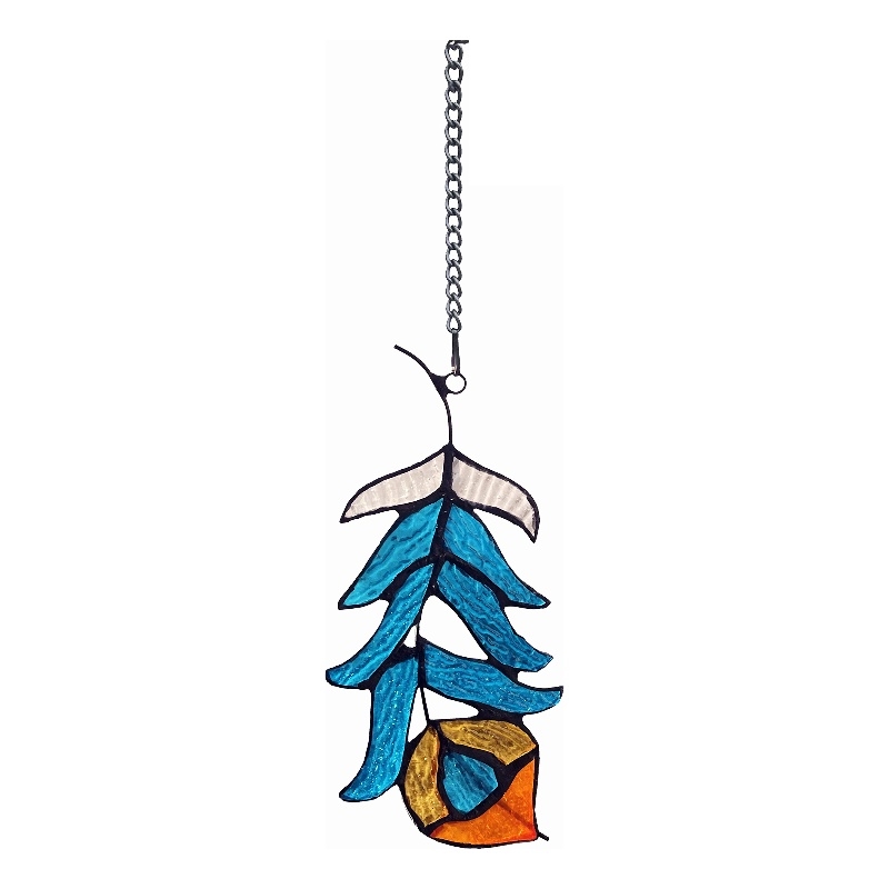Chloe Lighting Animal Feather Design Glass & Metal Window Panel in Blue/Red