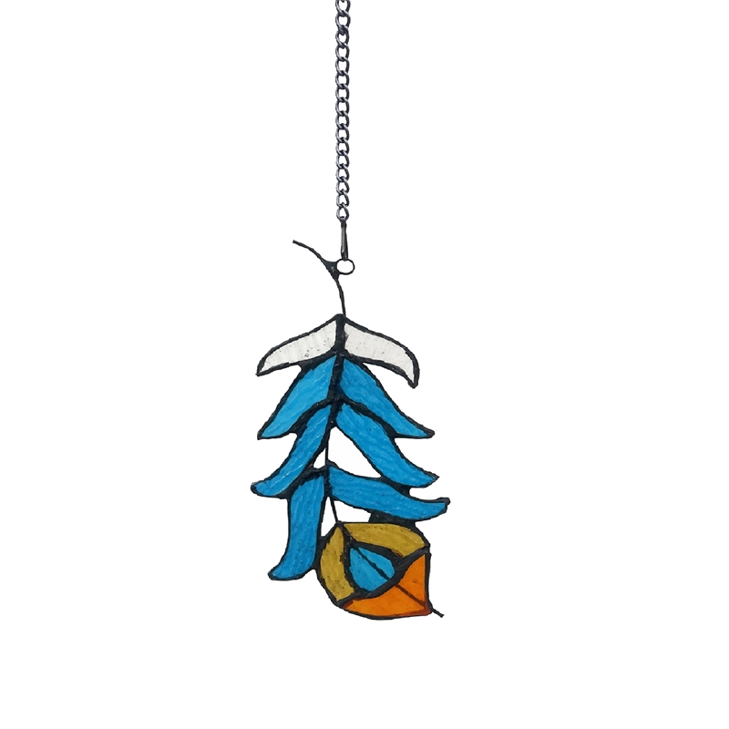 Chloe Lighting Animal Feather Design Glass & Metal Window Panel in Blue/Red