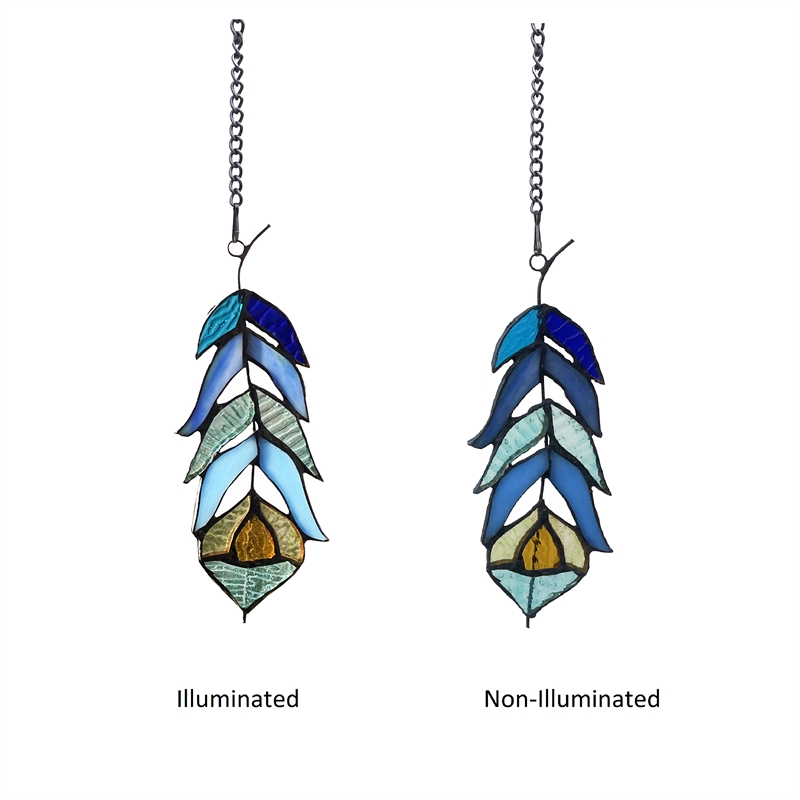 Chloe Lighting Animal Feather Design Glass & Metal Window Panel in Blue/Green