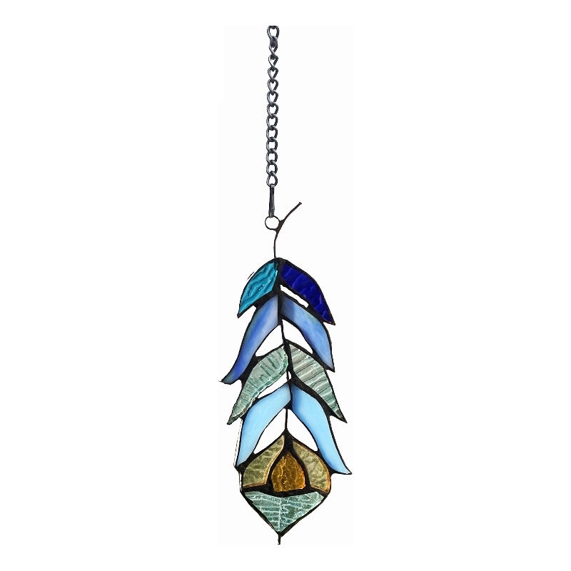 Chloe Lighting Animal Feather Design Glass & Metal Window Panel in Blue/Green