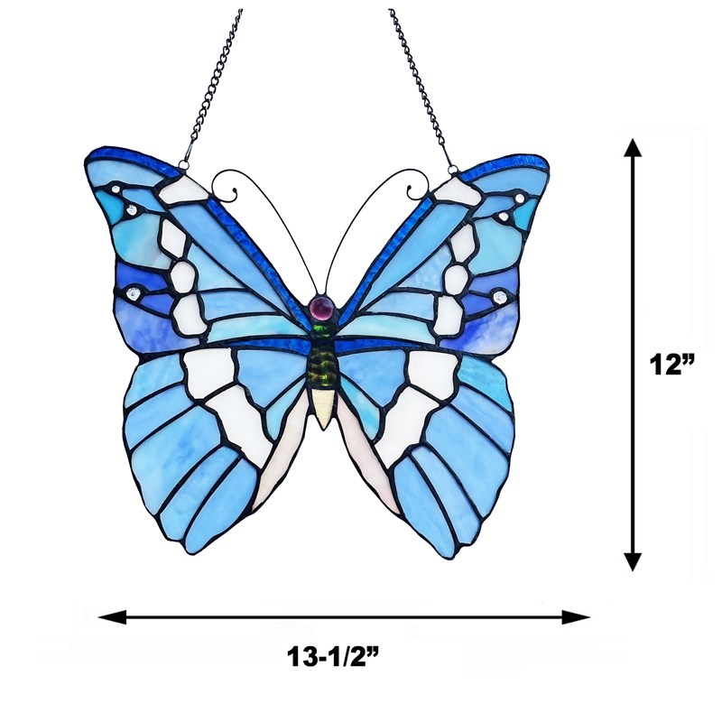 Chloe Lighting Animal Butterfly Design Glass & Metal Window Panel in Blue