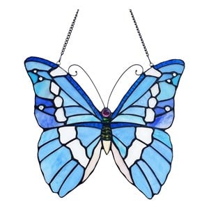 Chloe Lighting Animal Butterfly Design Glass & Metal Window Panel in Blue