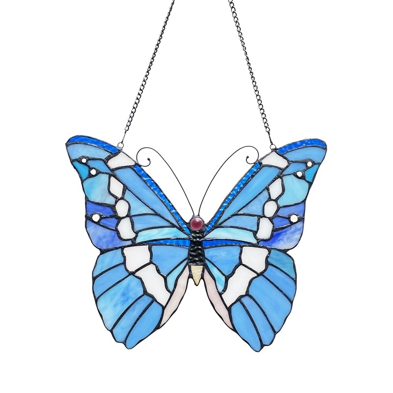 Chloe Lighting Animal Butterfly Design Glass & Metal Window Panel in Blue
