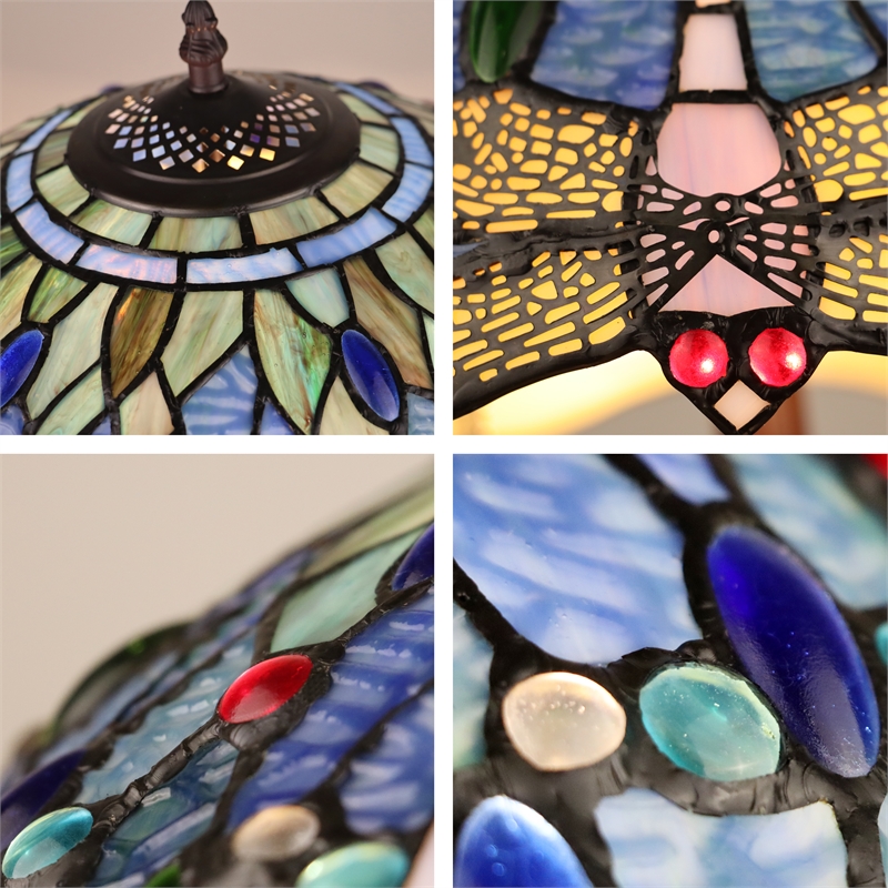 Chloe Lighting Dragonfly 2-Light Glass Table Lamp in Multi-Color