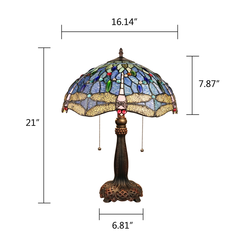 Chloe Lighting Dragonfly 2-Light Glass Table Lamp in Multi-Color