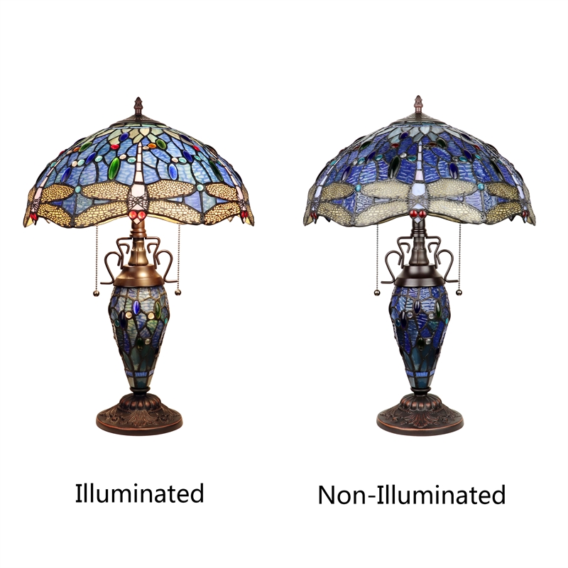 Chloe Lighting Dragonfly 3-Light Glass & Metal Table Lamp in Multi-Color