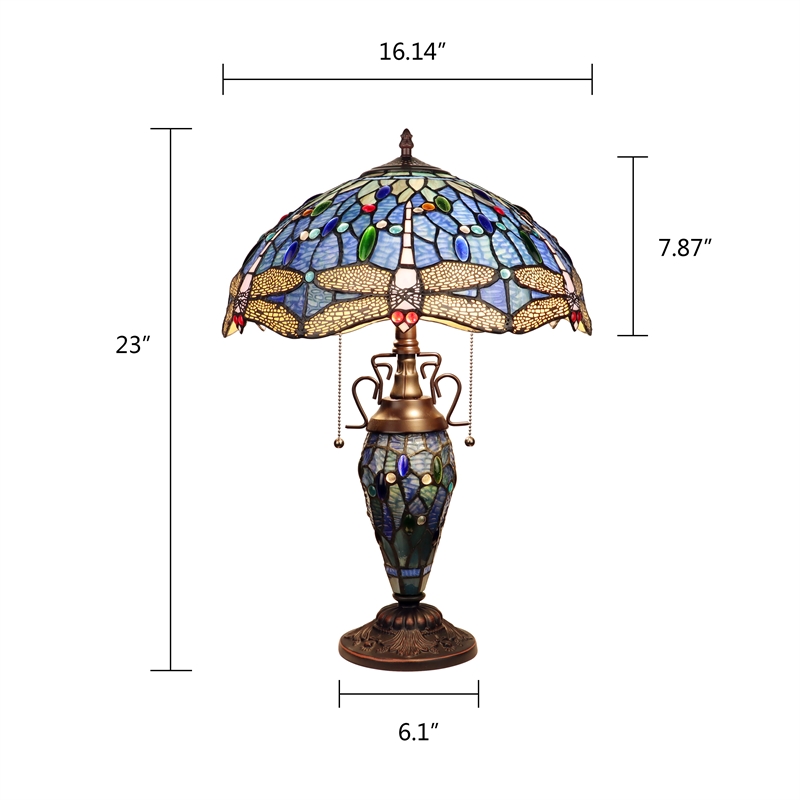 Chloe Lighting Dragonfly 3-Light Glass & Metal Table Lamp in Multi-Color