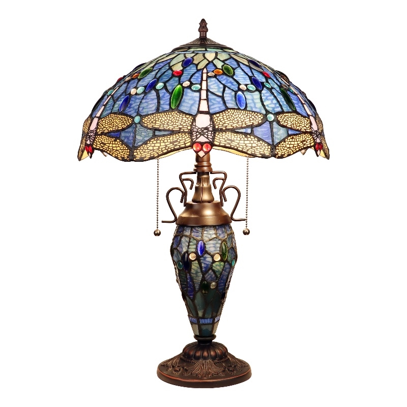 Chloe Lighting Dragonfly 3-Light Glass & Metal Table Lamp in Multi-Color