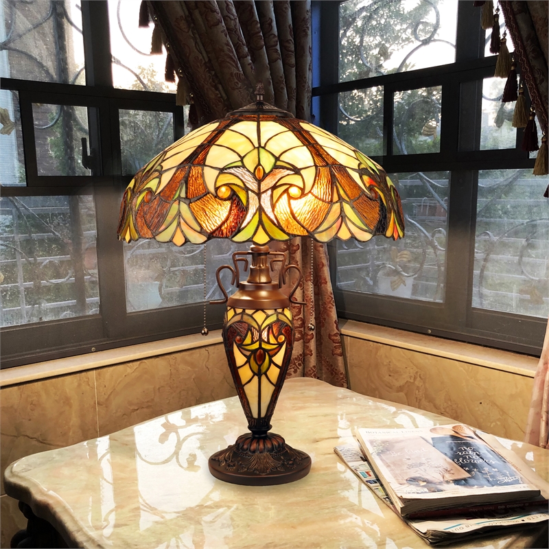 Chloe Lighting Victorian 3-Light Glass & Metal Table Lamp in Yellow