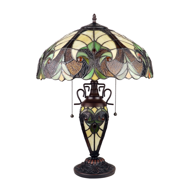 Chloe Lighting Victorian 3-Light Glass & Metal Table Lamp in Yellow