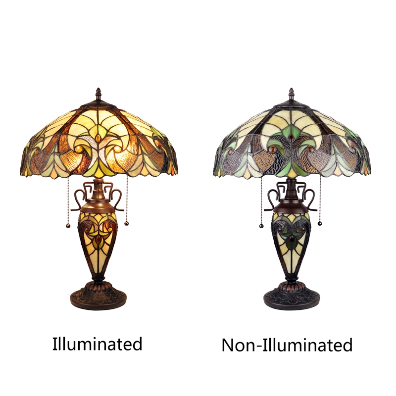 Chloe Lighting Victorian 3-Light Glass & Metal Table Lamp in Yellow