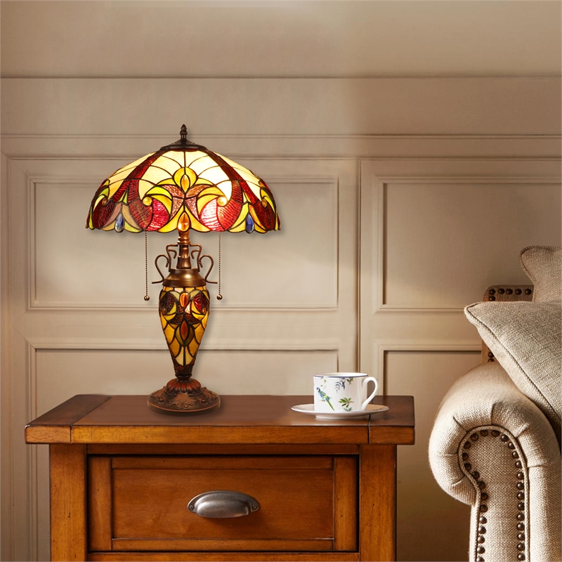Chloe Lighting Victorian 3-Light Glass & Metal Table Lamp in Multi-Color