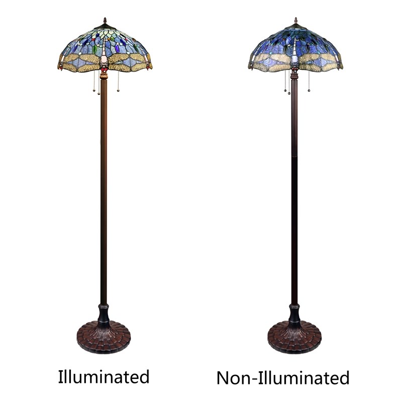 Chloe Lighting Dragonfly 3-Light Glass & Metal Floor Lamp in Multi-Color