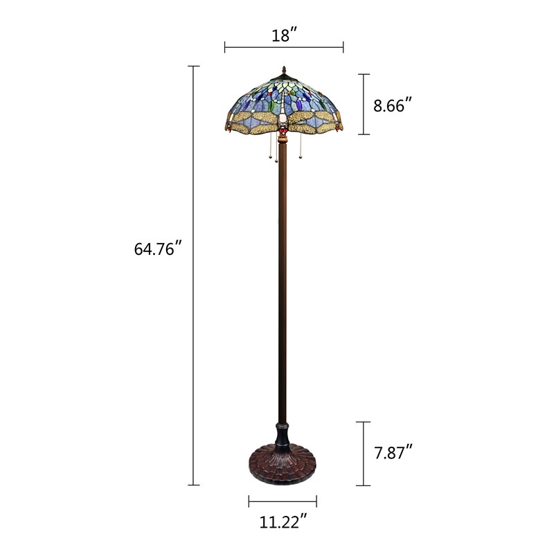 Chloe Lighting Dragonfly 3-Light Glass & Metal Floor Lamp in Multi-Color