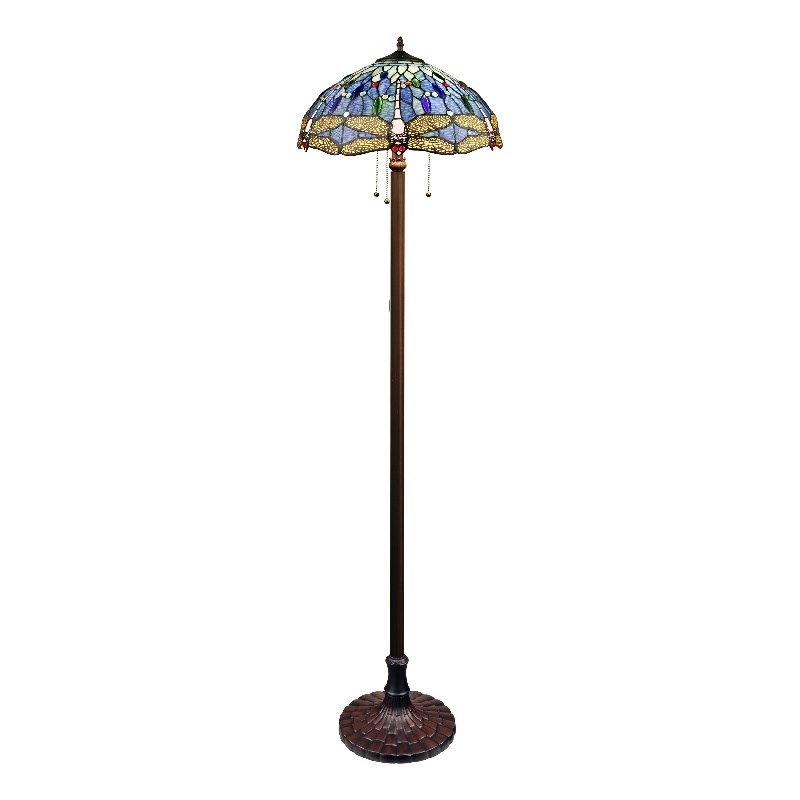 Chloe Lighting Dragonfly 3-Light Glass & Metal Floor Lamp in Multi-Color