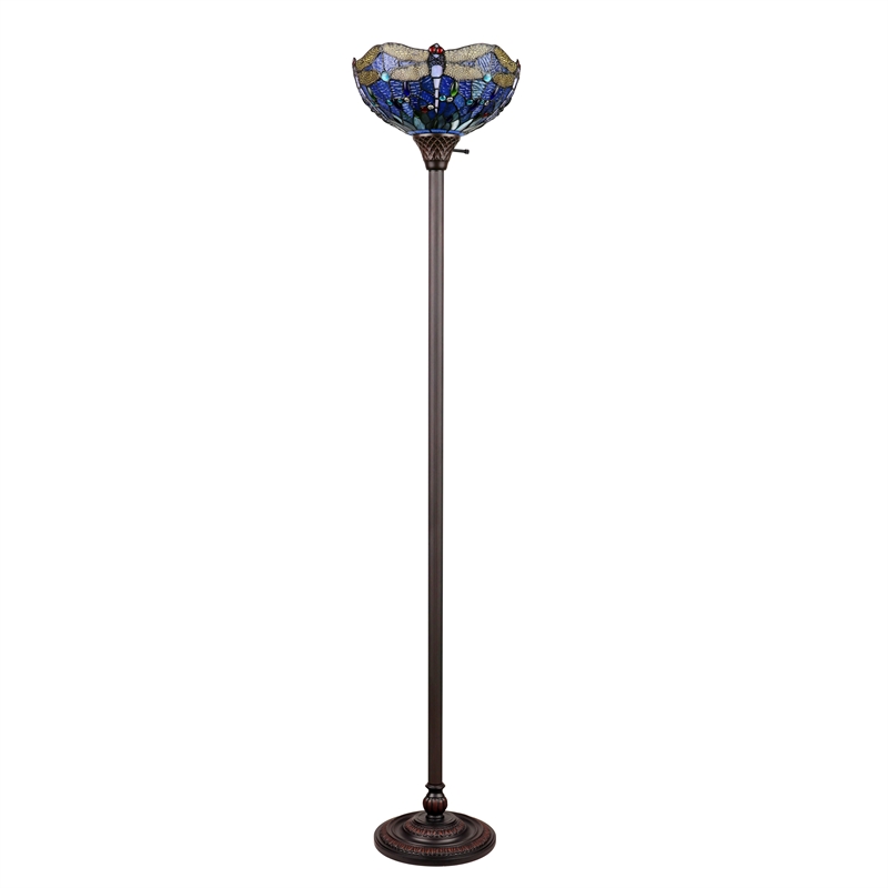 Chloe Lighting Dragonfly 1-Light Glass/Metal Torchiere Floor Lamp in Multi-Color