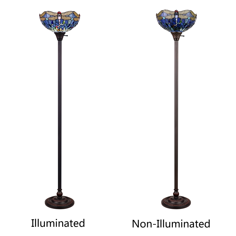 Chloe Lighting Dragonfly 1-Light Glass/Metal Torchiere Floor Lamp in Multi-Color