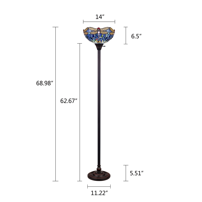 Chloe Lighting Dragonfly 1-Light Glass/Metal Torchiere Floor Lamp in Multi-Color