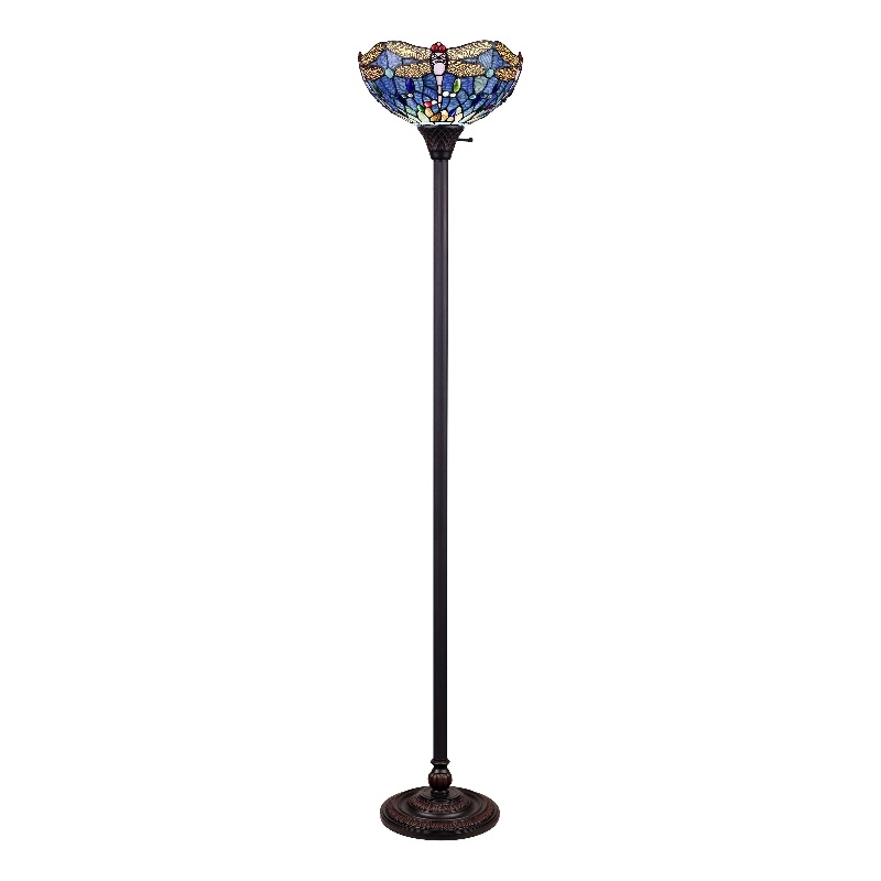 Chloe Lighting Dragonfly 1-Light Glass/Metal Torchiere Floor Lamp in Multi-Color