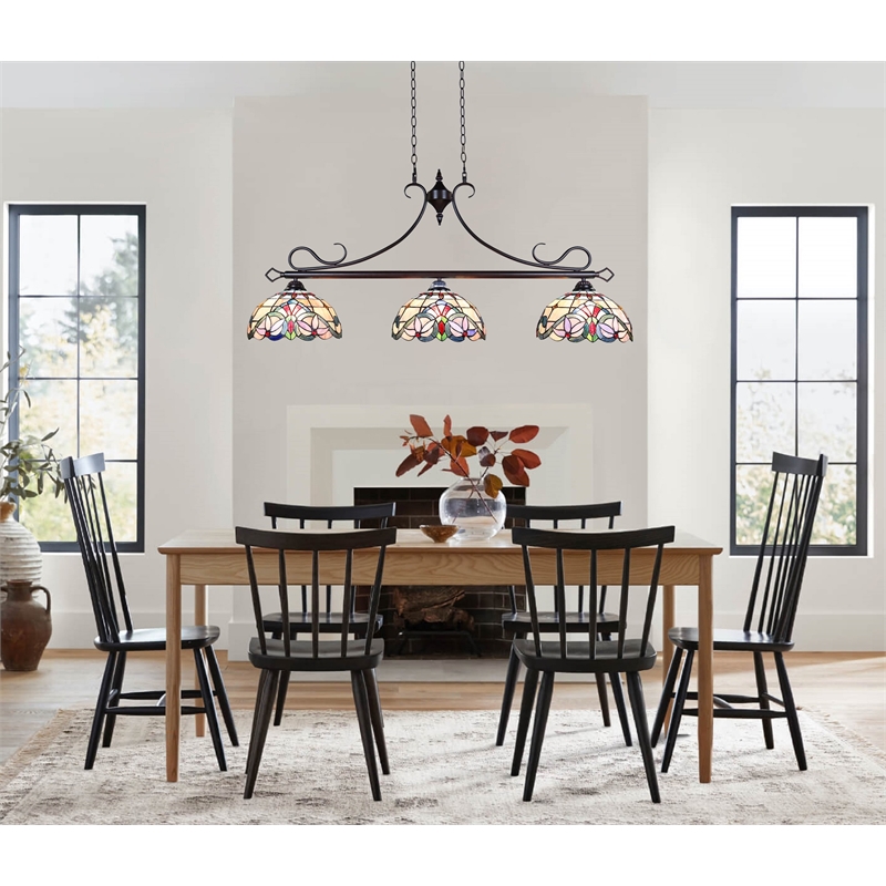Chloe Lighting Victorian 3-Light Glass & Metal Island Pendant in Multi-Color