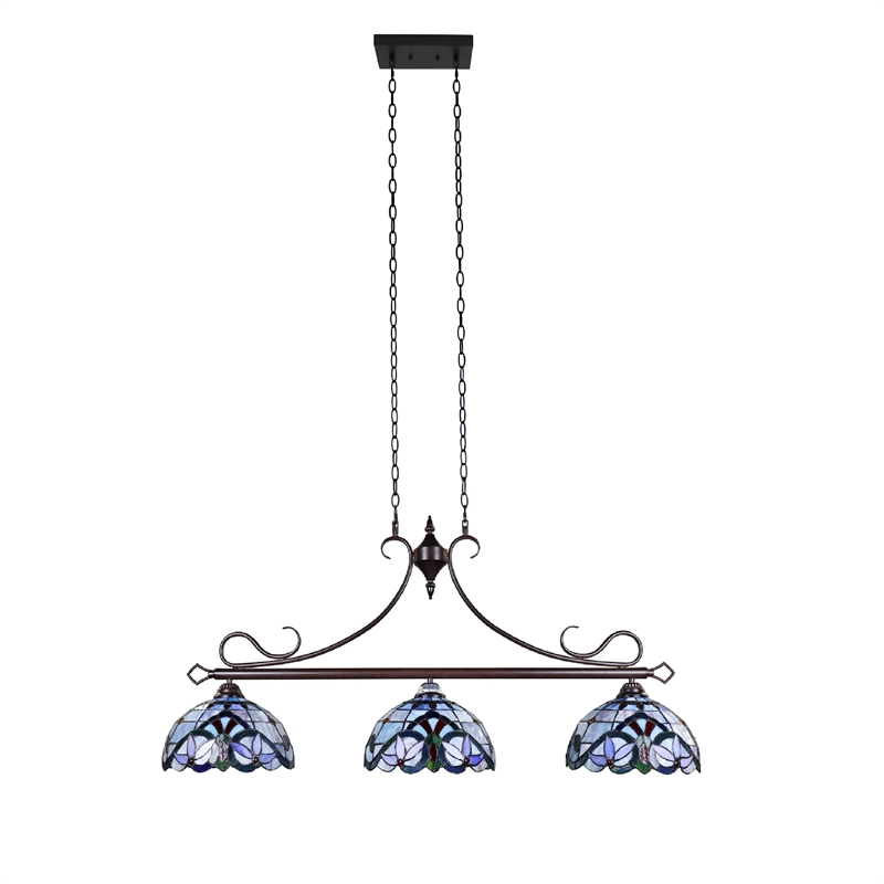 Chloe Lighting Victorian 3-Light Glass & Metal Island Pendant in Multi-Color