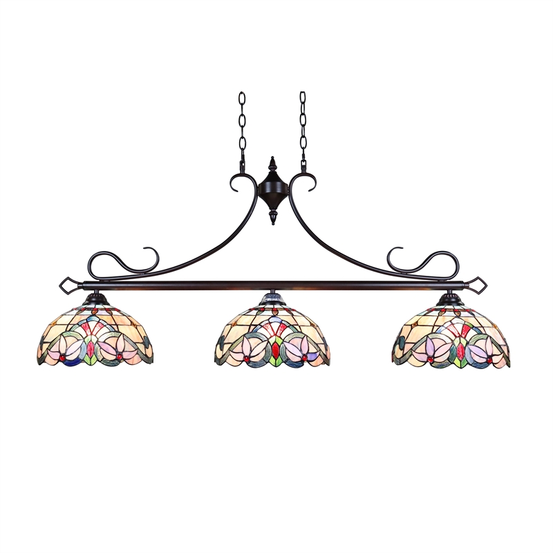 Chloe Lighting Victorian 3-Light Glass & Metal Island Pendant in Multi-Color