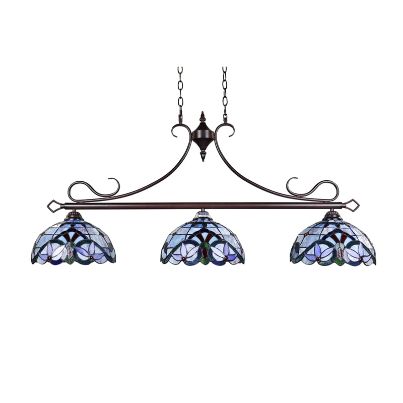 Chloe Lighting Victorian 3-Light Glass & Metal Island Pendant in Multi-Color