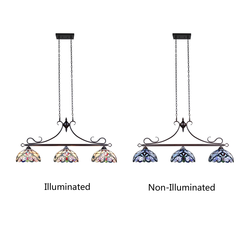 Chloe Lighting Victorian 3-Light Glass & Metal Island Pendant in Multi-Color
