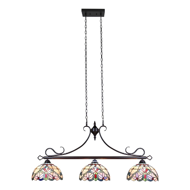 Chloe Lighting Victorian 3-Light Glass & Metal Island Pendant in Multi-Color