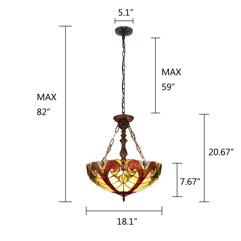 Chloe Lighting Victorian 2-Light Glass Ceiling Pendant in Multi-Color
