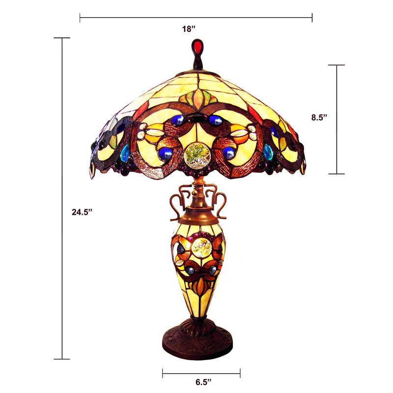 Chloe Lighting Demetra Aurora Victorian 3-Light Glass Table Lamp in Multi-Color