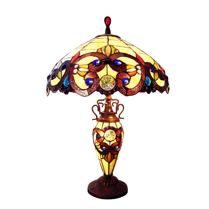Chloe Lighting Demetra Aurora Victorian 3-Light Glass Table Lamp in Multi-Color
