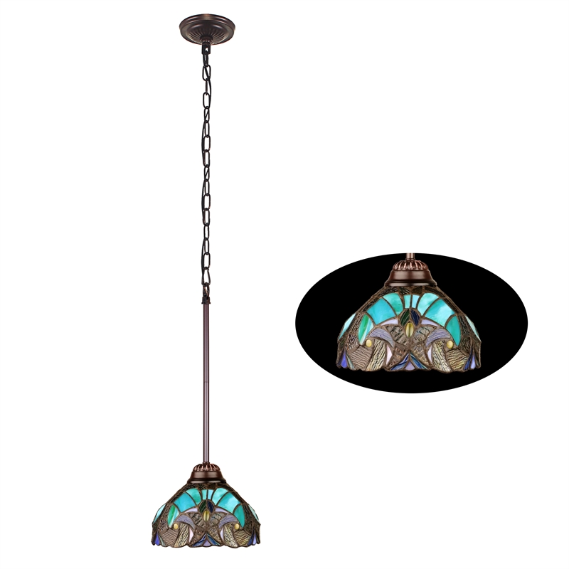Chloe Lighting Liaison Victorian 1-Light Glass Mini Pendant in Bronze/Green