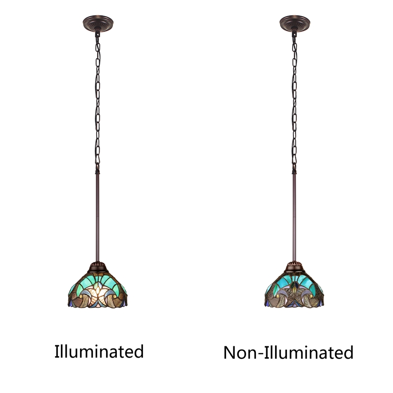Chloe Lighting Liaison Victorian 1-Light Glass Mini Pendant in Bronze/Green