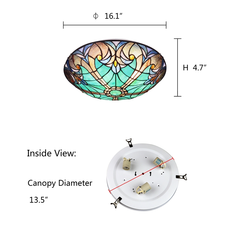 Chloe Lighting Liaison Victorian 3-Light Glass Flush-Mount Light in Bronze/Green