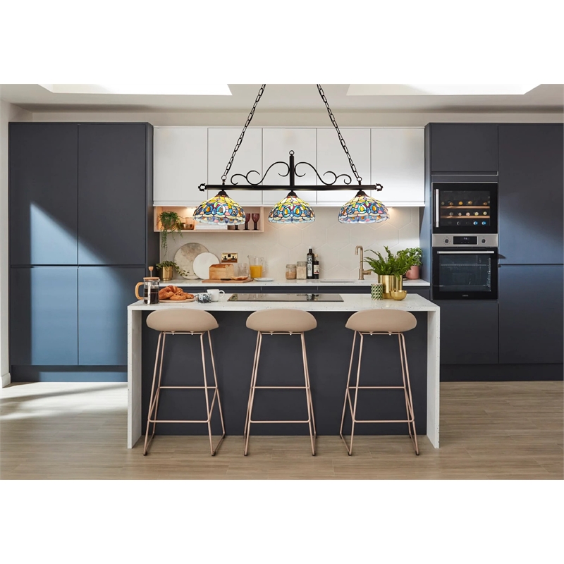 Chloe Lighting Serenity Victorian 3-Light Glass Island Pendant in Multi-Color